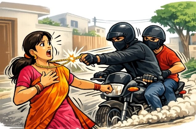 रतलाम: शहर की गंगासागर कॉलोनी में पैदल घुम रही महिला के गले से बाइक सवार बदमाशों द्वारा चेन स्नैचिंग का प्रयास, एक संदिग्ध को पकड़ा रतलाम: शहर की गंगासागर कॉलोनी में पैदल घुम रही महिला के गले से बाइक सवार बदमाशों द्वारा चेन स्नैचिंग का प्रयास, एक संदिग्ध को पकड़ा